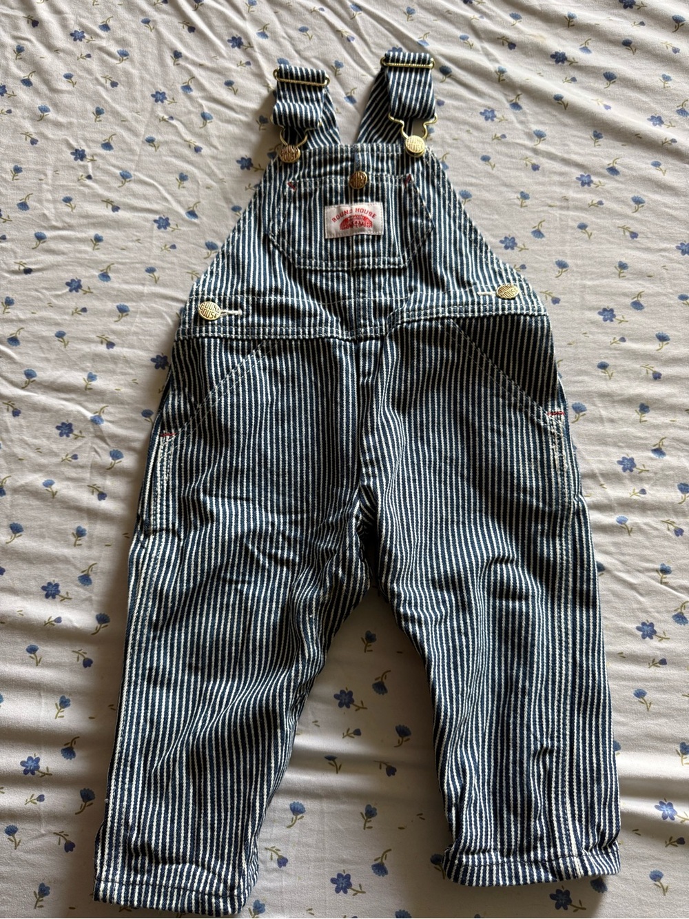 Striped Kids Denim Overalls - Blue & White